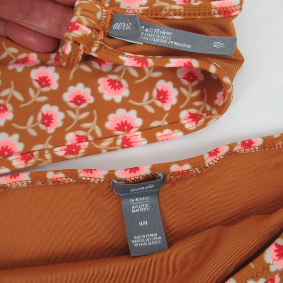 AERIE Brown Floral Bikini XS/Med - Picture 3 of 11